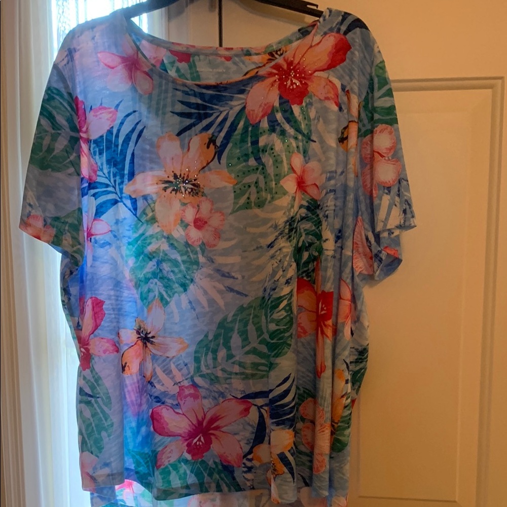 Allison Daley Blue Floral Women's Blouse 2X